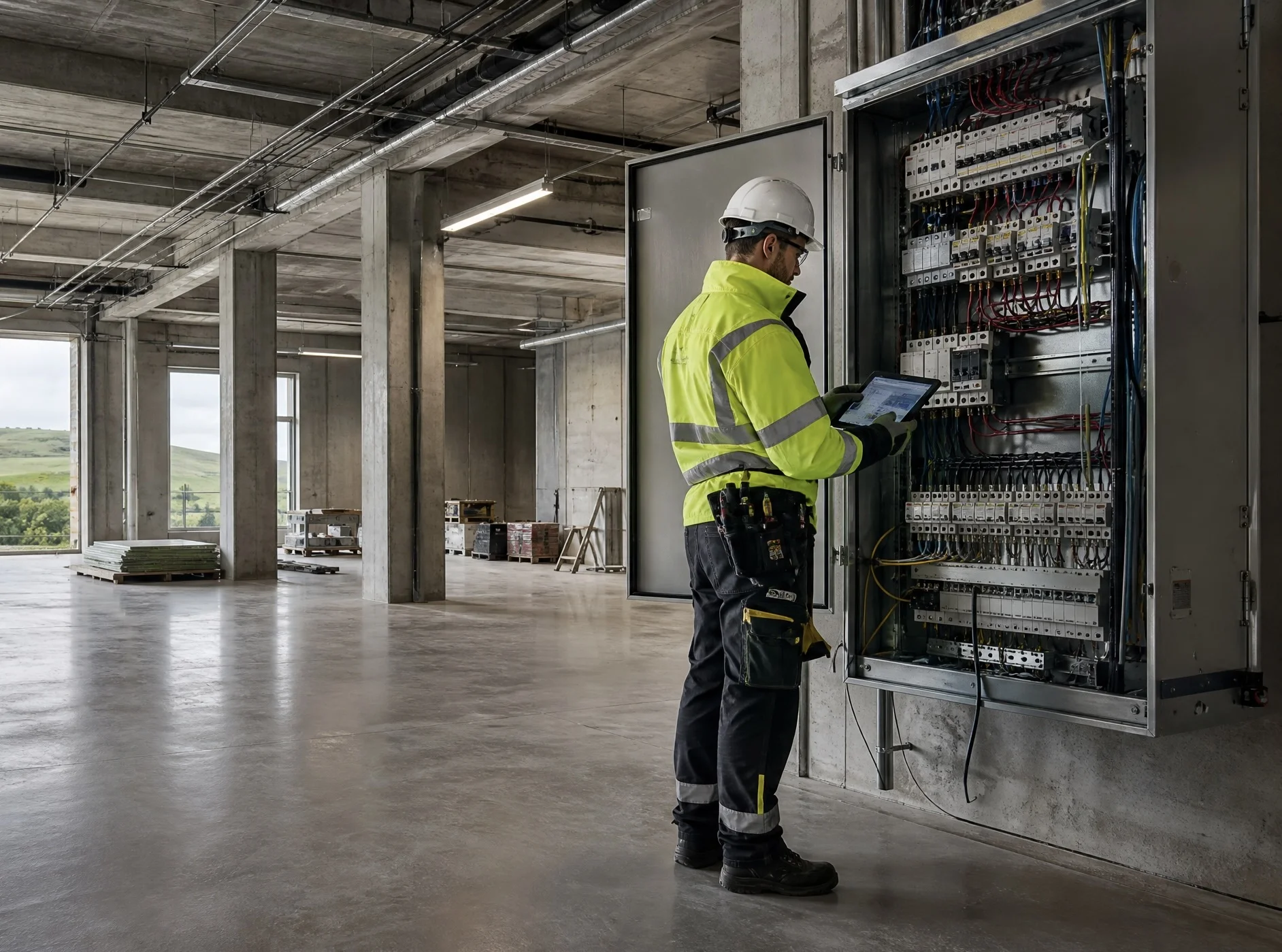 Field service engineer with tablet on site